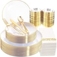 thumbnail image 1 of 350PCS Clear and Gold Plastic Plates - Gold Disposable Dinnerware Sets - Gold Plastic Silverware - 100Plates, 150Plastic Cutlery, 50 Cups and 50 Napkins for Wedding & Party & Thanksgiving, 1 of 9