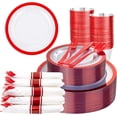 thumbnail image 1 of 350PCS Clear and Red Plastic New Year Plates and Napkins for 50Guests Plastic Dinnerware Set:100 Red Disposable Plates 50 Pre Rolled Napkins with Cutlery,50 Cups for Party＆Christmas, 1 of 6