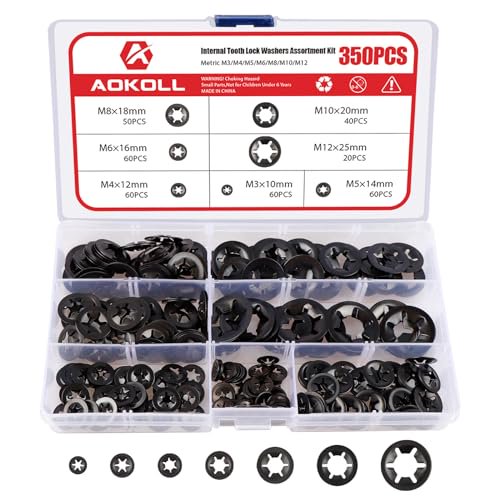 350PCS Internal Tooth Star Lock Washers, Push Nuts Assortment, Press On Retaining Locking Washer Assortment Kit (Black)