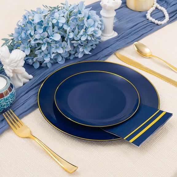 350PCS Navy Blue Plastic Plates - Blue Disposable Dinnerware Set for 50 Guests