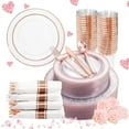 thumbnail image 1 of 350PCS Rose Gold Plastic Plates-Clear Rose Disposable Plates 50 Guests include 50 Dinner Plates,50 Salad Plates,50 Forks,50 Knives,50 Spoons,50 Cups,50 Napkins for Wedding&Party, 1 of 10