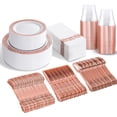 thumbnail image 1 of 350PCS Rose Gold Plastic Plates With Disposable Plastic Silverware& Napkins- Rose Gold Rim Plastic Dinnerware Lace Design For Mother's Day, Wedding, 1 of 12