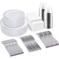 thumbnail image 1 of 350PCS Silver Plastic Dinnerware Set for 50 Guests - Silver Plastic Plates Disposable for Party Include 50 Dinner Plates,50 Dessert Plates,50 Forks,50 Knives,50 Spoons,50Cups,50 Napkins, 1 of 12
