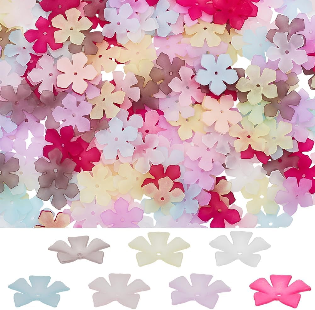 350Pcs 7 Colors Flower Bead Caps Acrylic Floral Beads Bulk Assorted