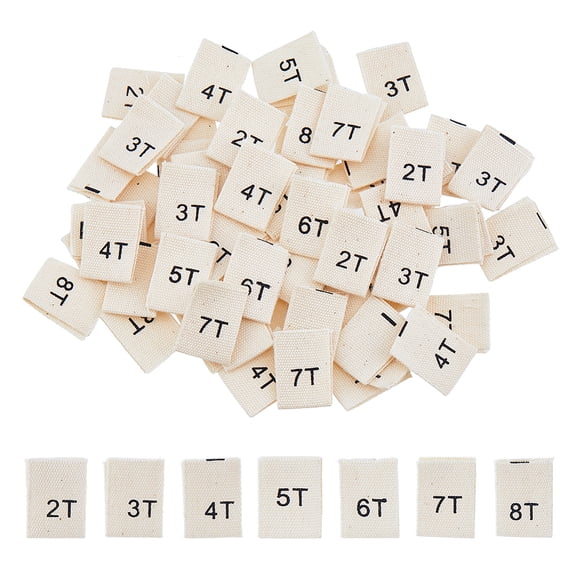 350Pcs 7 Styles Cotton Sewing Size Label Craft Labels for Clothing Sewing Rectangle Number 35x12~13x0.3mm 50pcs/style for diy