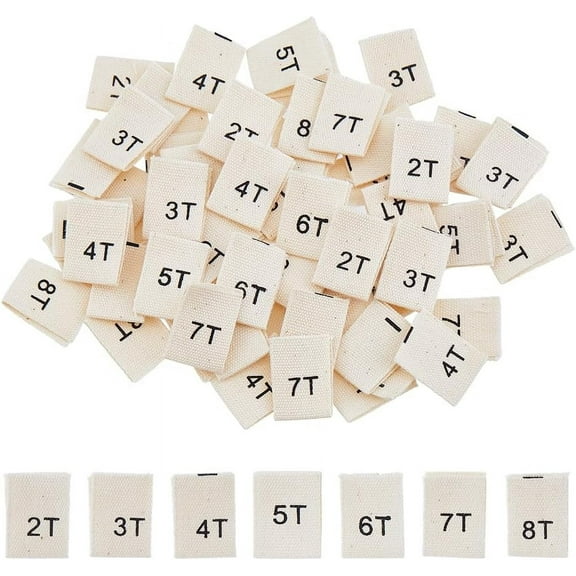 350Pcs 7 Styles Cotton Sewing Size Label Craft Labels for Clothing Sewing Rectangle Number 35x12~13x0.3mm 50pcs/style