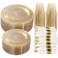 thumbnail image 1 of 350Pcs Gold Glitter Dinnerware Set 50 Guest for Party Gold Plates Disposable - 50 Dinner Plate,50 Dessert Plate,50 Per Rolled Napkins with Gold Cutlery,50 Plastic Cups 9 OZ for Party Wedding, 1 of 4