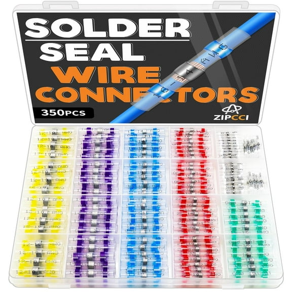 350Pcs Wire Connectors Kit - Solder Seal Wire Connectors, Heat Shrink Butt Connectors, Waterproof - Electrical Terminal Splice, Marine Grade - Gauge Wiring, Crimp - Trailer, Automotive, DIY