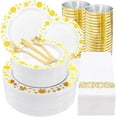 thumbnail image 1 of 350Piece Gold Thanksgiving Dinnerware Set for 50 Guests - Gold Thanksgiving Plates Dinnerware with Disposable Cutlery Include:50Dinner Plates-50Dessert Plates-50Napkins with Gold Silverware, 1 of 16