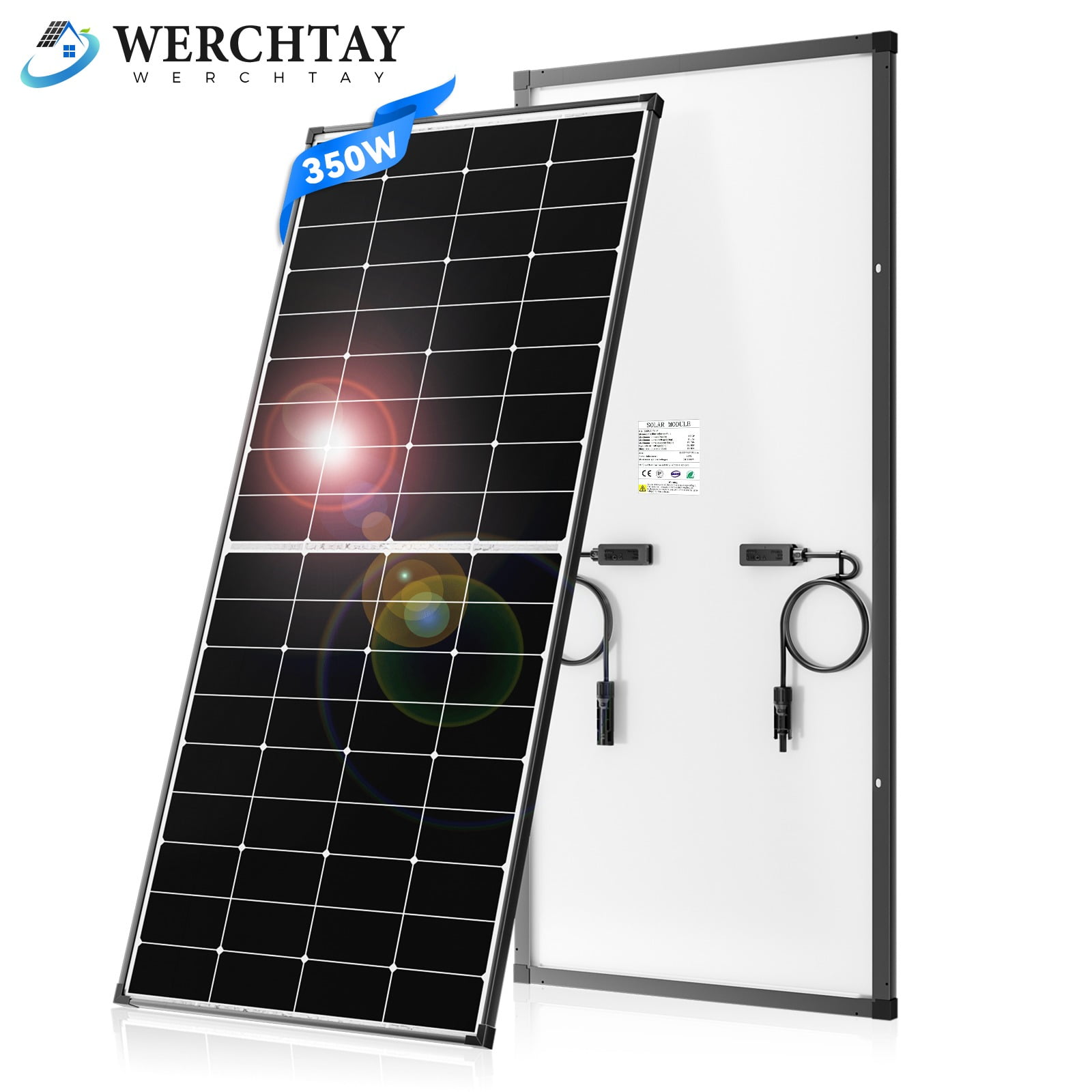 WERCHTAY 350W 12V Mono Solar Panel High Efficiency Rooftop Home Off-Grid Power Farm Yacht