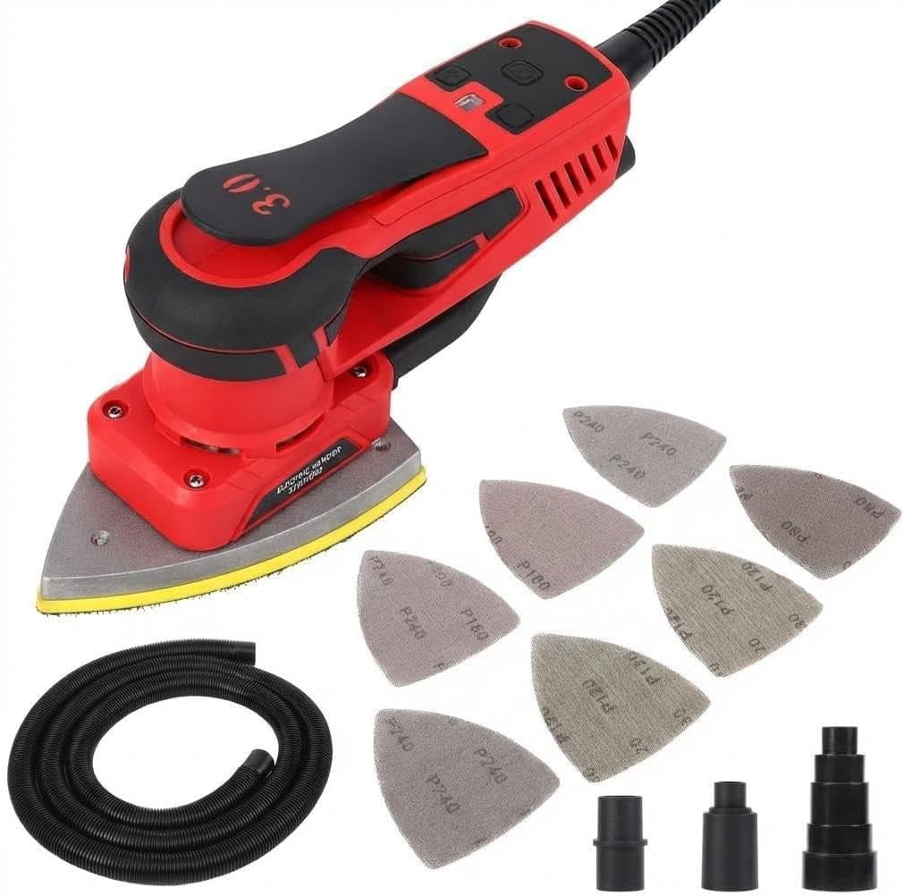 350W Brushless Random Orbital Sander - Variable Speed Up to 10000 RPM Low Vibration Ergonomic Design Includes 12 Sanding Sheets for Woodworking and Detail Sanding