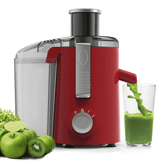 350W Centrifugal Juicer Machine, 2.5-Inch Wide Feed Chute, 3-Speed Control Juice Extractor, Compact Kitchen Juicer, Red