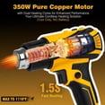 thumbnail image 1 of 350W Cordless Heat Gun Compatible with Dewalt 20V Battery, Adjustable Temp 120℉–1110℉, LED Light, Portable Hot Air Gun LCD Digital Display & 4 Nozzles For Shrink Tubing,Crafts,(Tool Only,NO Battery), 1 of 7