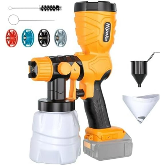350W Cordless Paint Sprayer for Dewalt 20V Battery, HVLP Spray Gun with Brushless Motor & 4 Copper Nozzles, for Interior, Exterior Walls, Furniture, Fences (Battery Not Included)