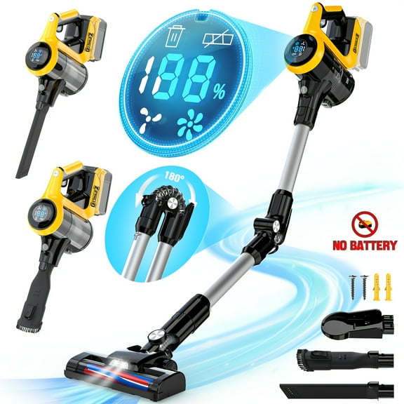 350W Cordless Vacuum Cleaner For 20v Battery (No Battery), 30kPa 6 In 1 Lightweight Stick Vacuum With 2 Mode Suction, 180 Bendable Wand Stick Vacuum Cleaner For Home Hard Floor Pet Car Carpet