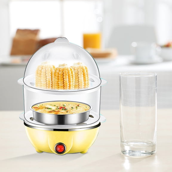 350W Electric Double Layer Egg Cooker - Egg Boiler for Hard Boiled, Soft Boiled, and Omelettes, 6.1x6.1x8.7 inch