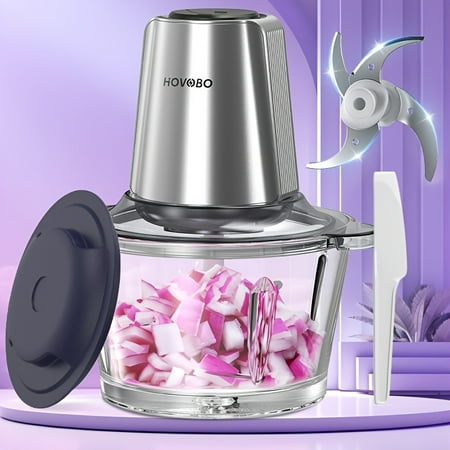 350W Electric Meat Grinder - 8 Cup (2L) Stainless Steel Food Processor, 4 Sharp Blades Food Chopper for Meat, Vegetables, Fruits, Nuts, Multi-Functional Kitchen Appliance