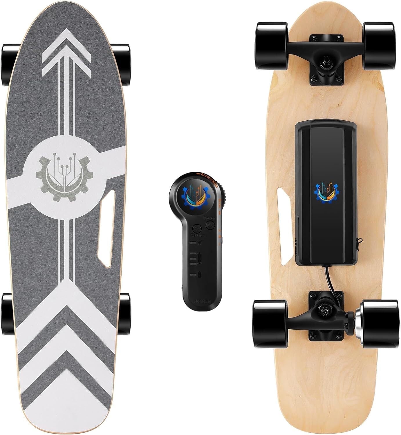 COBIZI 350W Electric Skateboards with Remote, 12.4 mph Top Speed & 8 Miles Range, Swappable Battery, Electric Longboard for Adults and Teens,Gray-symmetry
