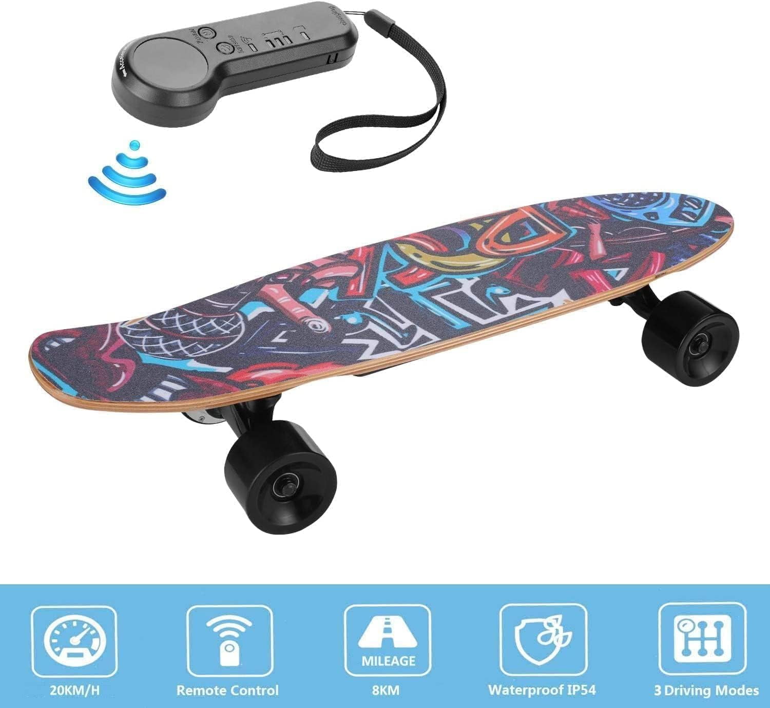 350W Electric Skateboards with Remote, 12.4 mph Top Speed & 8 Miles Range,  Swappable Battery, Electric Longboard for Kids ＆ Teens