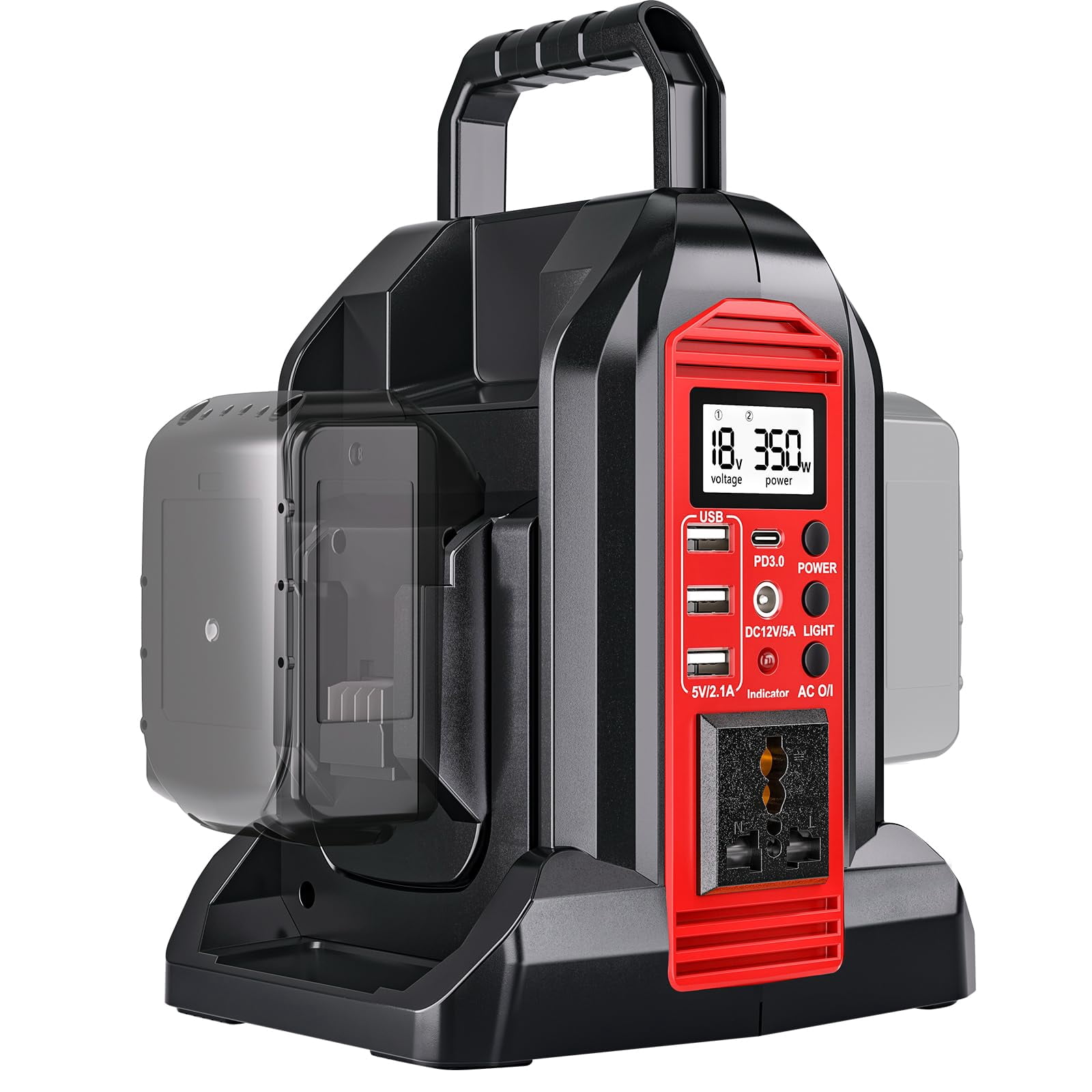 350W Power Inverter for Milwaukee 18V Li-ion Battery, 20V to 110V Pure Sine Wave Inverter with LED Light, Power Station Car Adapter Compact&Lightweight for Cars, Camping, Outdoor Use(Tool Only) C47