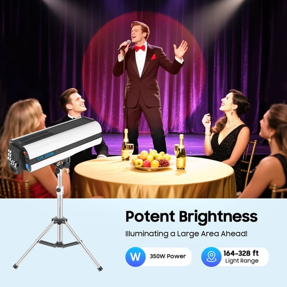 350W Stage Spotlight, Spotlight Follow Spot Light Manual Control Stage Light Adjustable Aperture DJ Wash Light w/Stand, Professional Performance Lights for Event Production