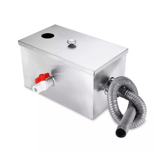 350X200X200mm Stainless Steel Grease Trap Interceptor For Restaurant Kitchen Commercial Grease Interceptor Trap Side Inlet With Dual Water Outlet ,Easy to Install