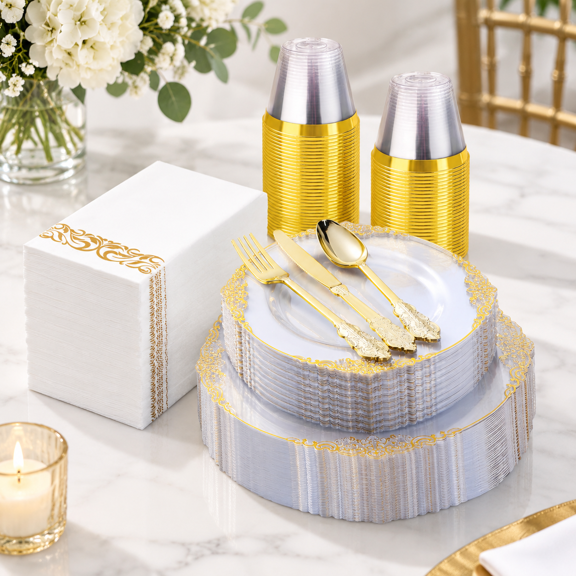 350clear Disposable Dinnerware For 50 Guests