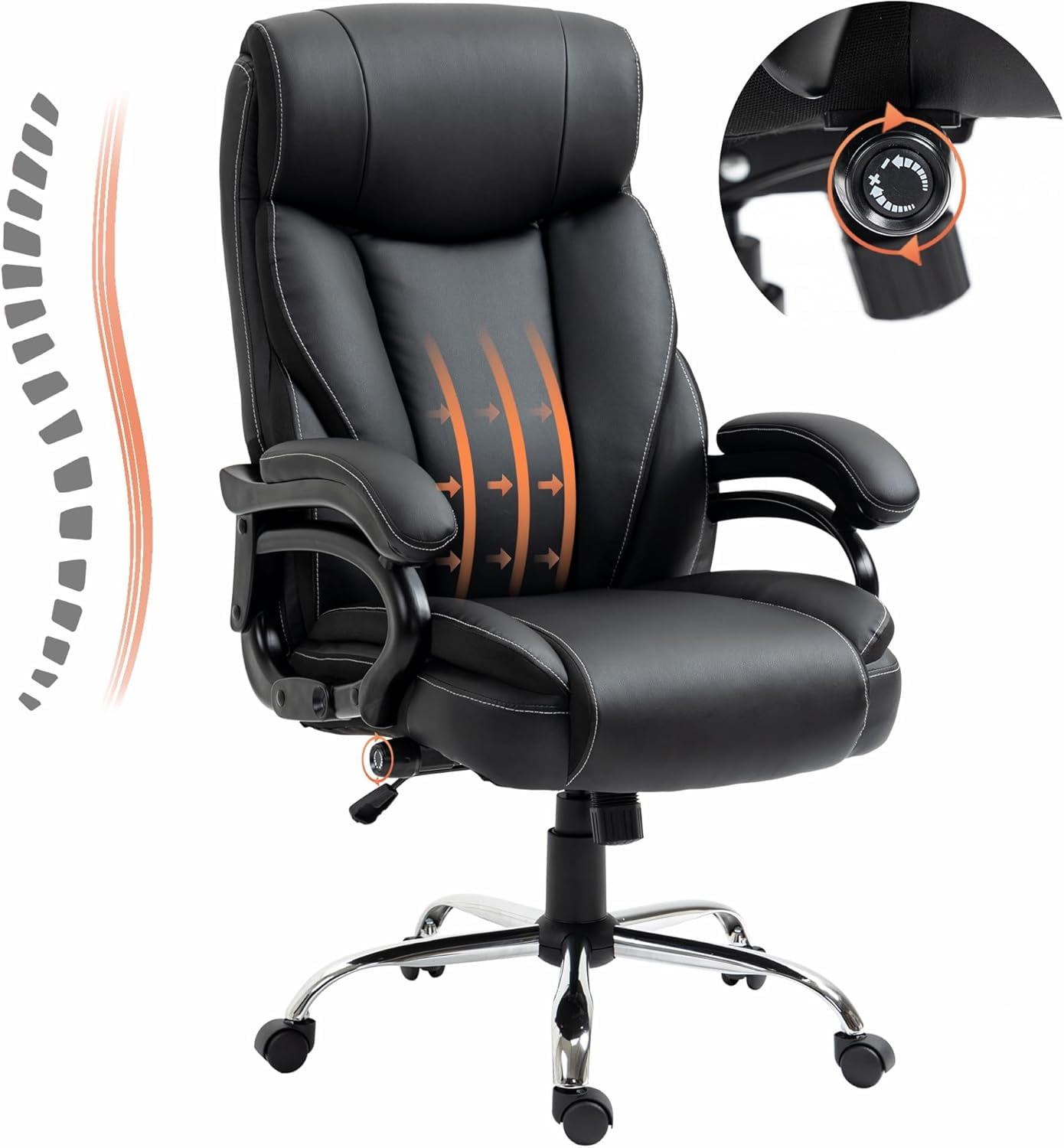 350lbs Big and Tall Office Chair - Adjustable Lumbar Support, Spring Cushioned High Back Executive Desk Chair for Ergonomic Comfort and Back Pain Relief