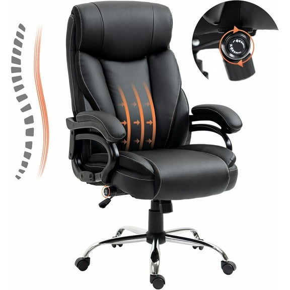 350lbs Big and Tall Office Chair - Adjustable Lumbar Support, Spring Cushioned High Back Executive Desk Chair for Ergonomic Comfort and Back Pain Relief