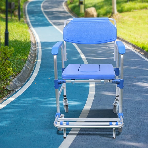 350lbs Medical Shower Commode Wheelchair Transport Chair Mobility Bedside Toilet