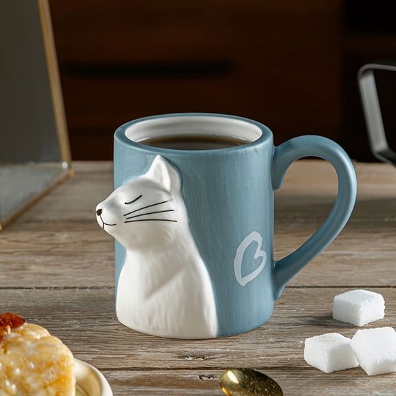 350ml/13.43oz Couple Cat Ceramic Mug Set - Creative Matte Coffee Cups, Romantic Home Decor for Valentine'S Day Gift, Simple Black & White Design, Perfect for Tea or Coffee
