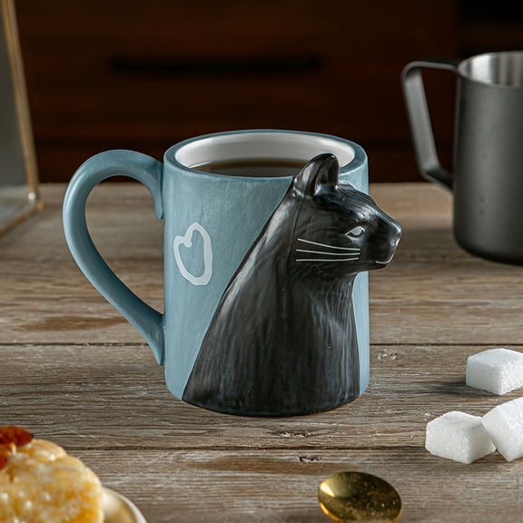 350ml/13.43oz Couple Cat Ceramic Mug Set - Creative Matte Coffee Cups, Romantic Home Decor for Valentine'S Day Gift, Simple Black & White Design, Perfect for Tea or Coffee