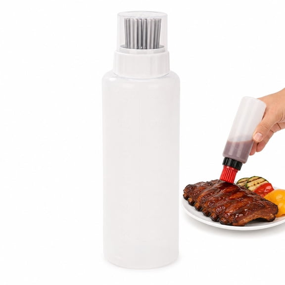 350ml BBQ Sauce Basting Bottle with Silicone Brush, Measured Marinade Oil Sauce Dispenser, Refillable Grilling Brush Bottle for Kitchen BBQ