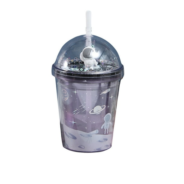 350ml Cup Water Bottle with Lid and Straw Spaceman Starry