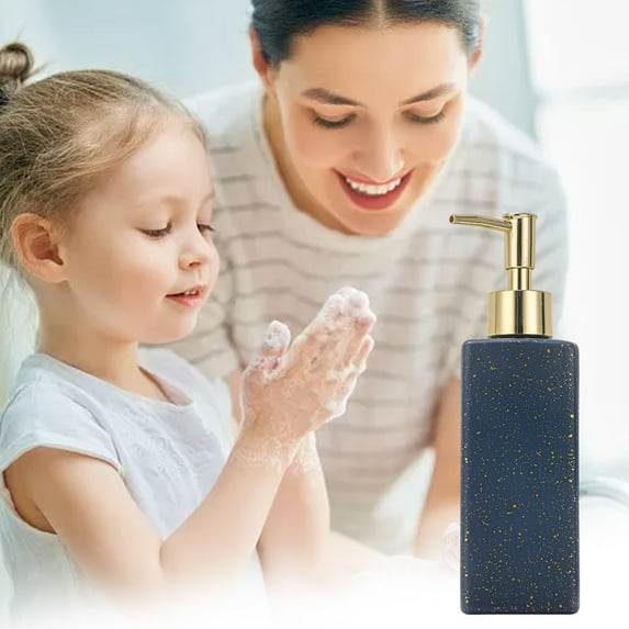 350ml Square Glass Soap Dispenser Bottle with Pump, Refillable Foaming Hand Soap Lotion Dispenser for Bathroom Kitchen Countertop, Leak-Proof Seal, Modern Design in Blue
