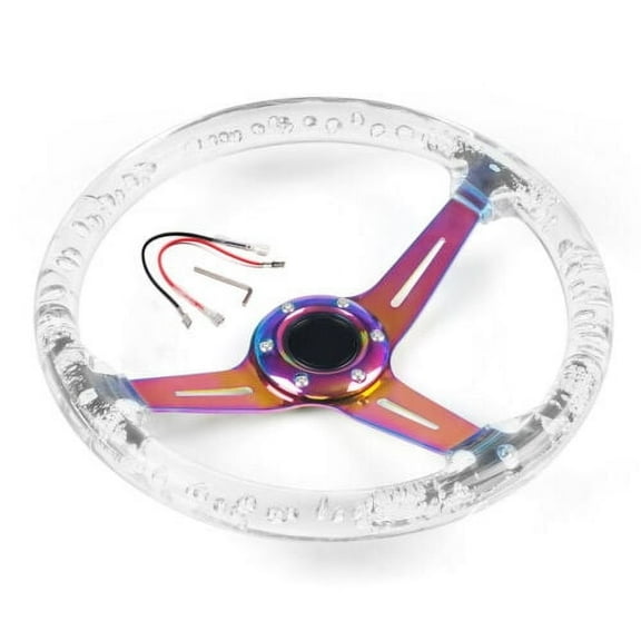 350mm 14inch ABS 71mm Deep Dish Racing Acrylic Steering Wheel Neo Chrome & Clear