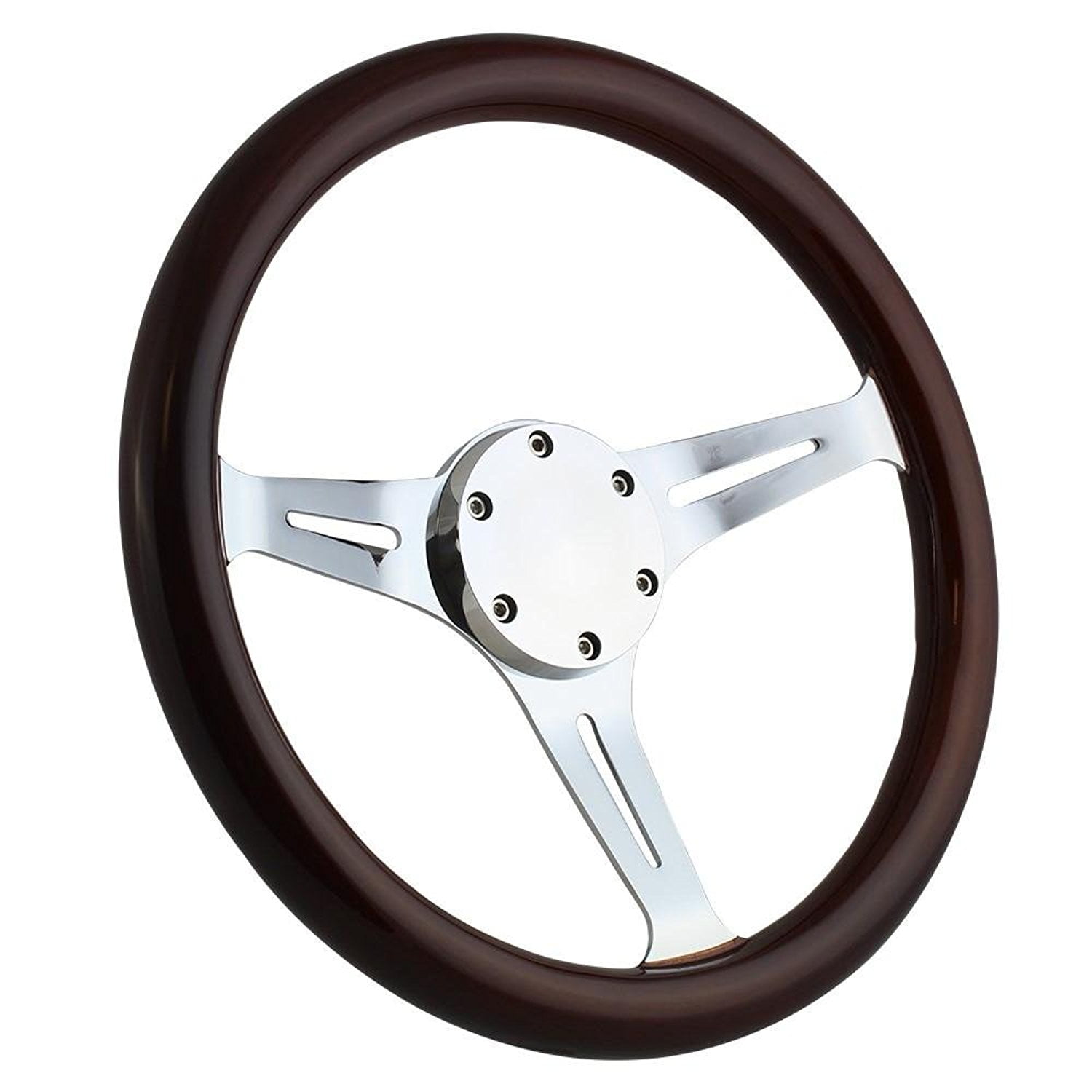 350mm Chrome Marine Boat Steering Wheel with Dark Mahagony Wood Grip