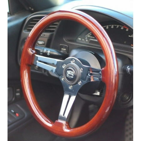 (350mm) Polished Wood Steering Wheel, Miata, Porsche, BMW, JDM, Mazda, Toyota"