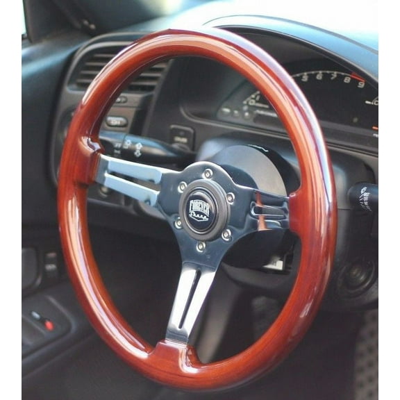 (350mm) Polished Wood Steering Wheel, Miata, Porsche, BMW, JDM, Mazda, Toyota"