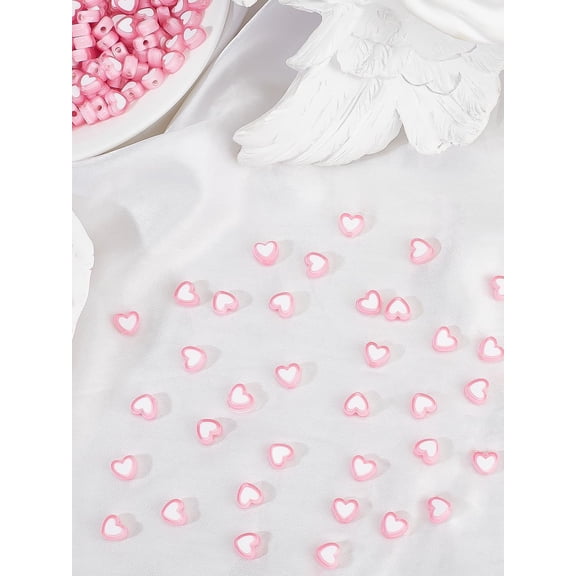 350pcs Heart Acrylic Bead Heart Spacer Beads Aesthetic Acrylic Assorted Bead Bright Looking Beads Valentine's Day Spacer Beading for Hair Braids Bracelet Necklace Jewelry Making for DIY