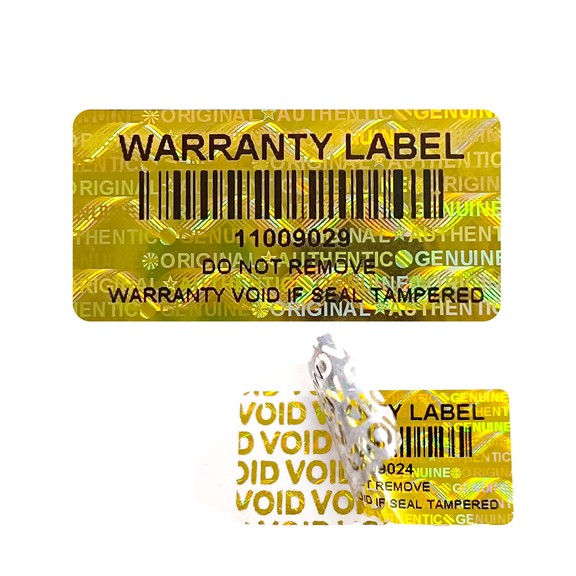 350pcs Tamper Proof Stickers with bar Code Gold holographic Warranty Seal Hologram Security Labels with Unique Serial Number(1.2x0.6inch,Gold)