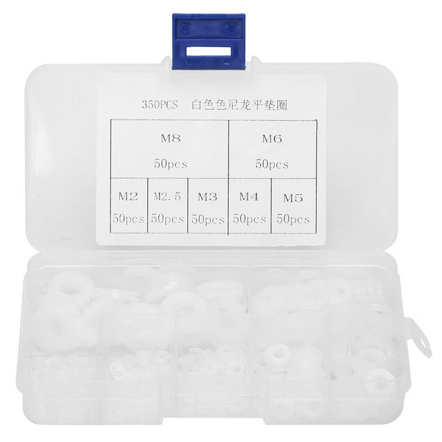 350pcs White Nylon Plastic Washer Flat Gasket Ring Kit M2/M2.5/M3/M4/M5