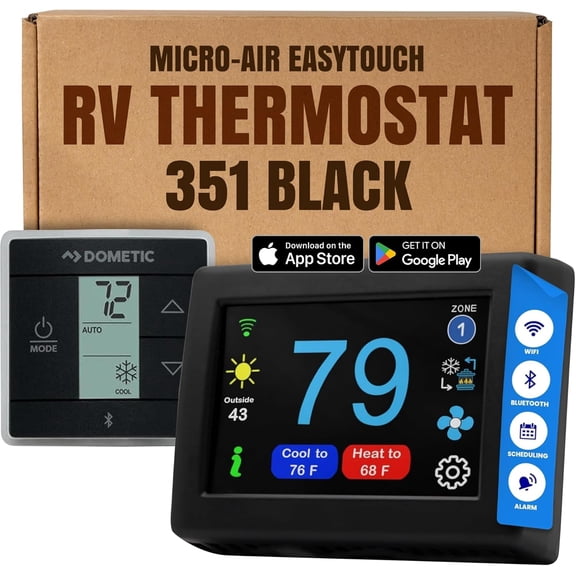 (351 Black)Digital RV Smart Thermostat with Touch Screen, Wireless App Control, Compatible with CT Single Zone Systems