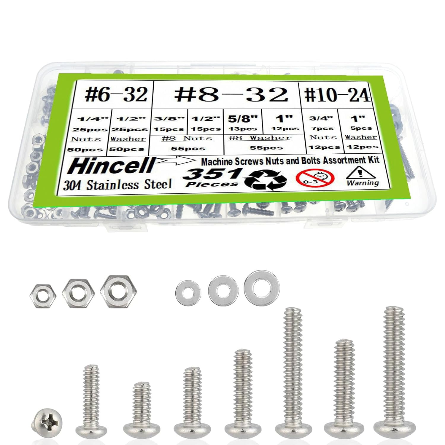 351Pcs #6-32#8-32#10-24 Machine Screws Nuts and Bolts Assortment Kit ...