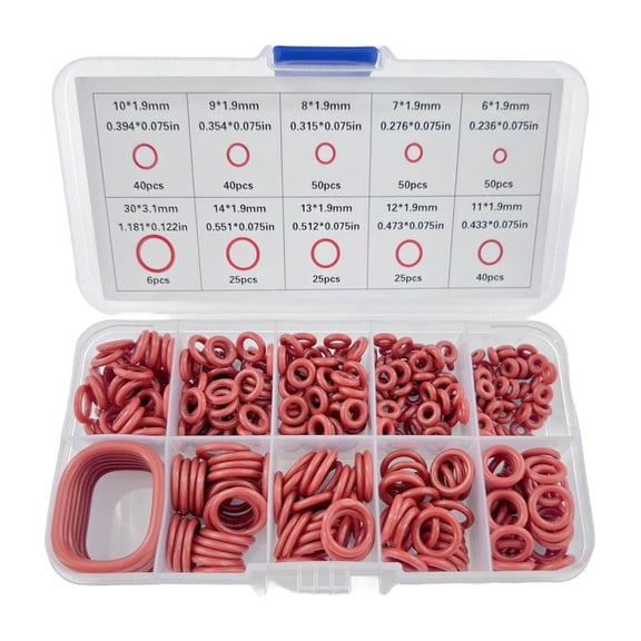 351Pcs Silicone Rubber O-Ring Kit with 10 Sizes, High Temperature & Oil Resistant Flat Washer Set with Plastic Storage Box for Car Repair Plumbing