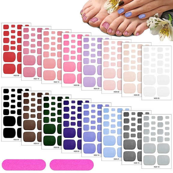 352 Pieces 16 Sheets Toenail Polish Stickers Strips Adhesive Toe Nail Wraps Full Wraps Polish Strips DIY Manicure Decal with 2 Pieces Nail Files(Chic Color)