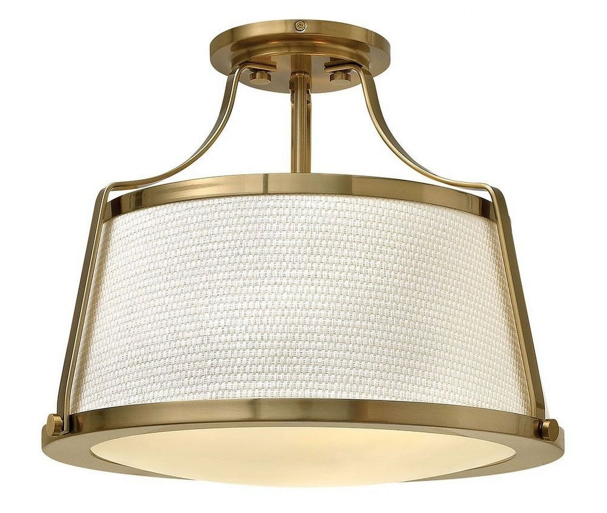 Charlotte Brushed Caramel 3-Light Semi-Flush Mount with Off-White Fabric Shade