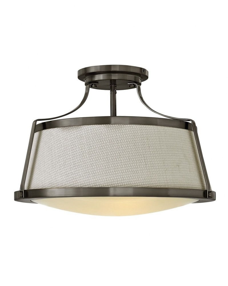 Charlotte Antique Nickel 3-Light Geometric Semi-Flush Mount with Etched Opal Glass