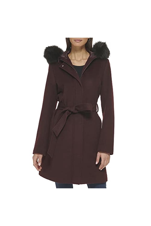 352SW478 COLE HAAN WOMEN'S HOODED COAT SLICK WOOL RETAIL SIZE 8 - BORDEAUX