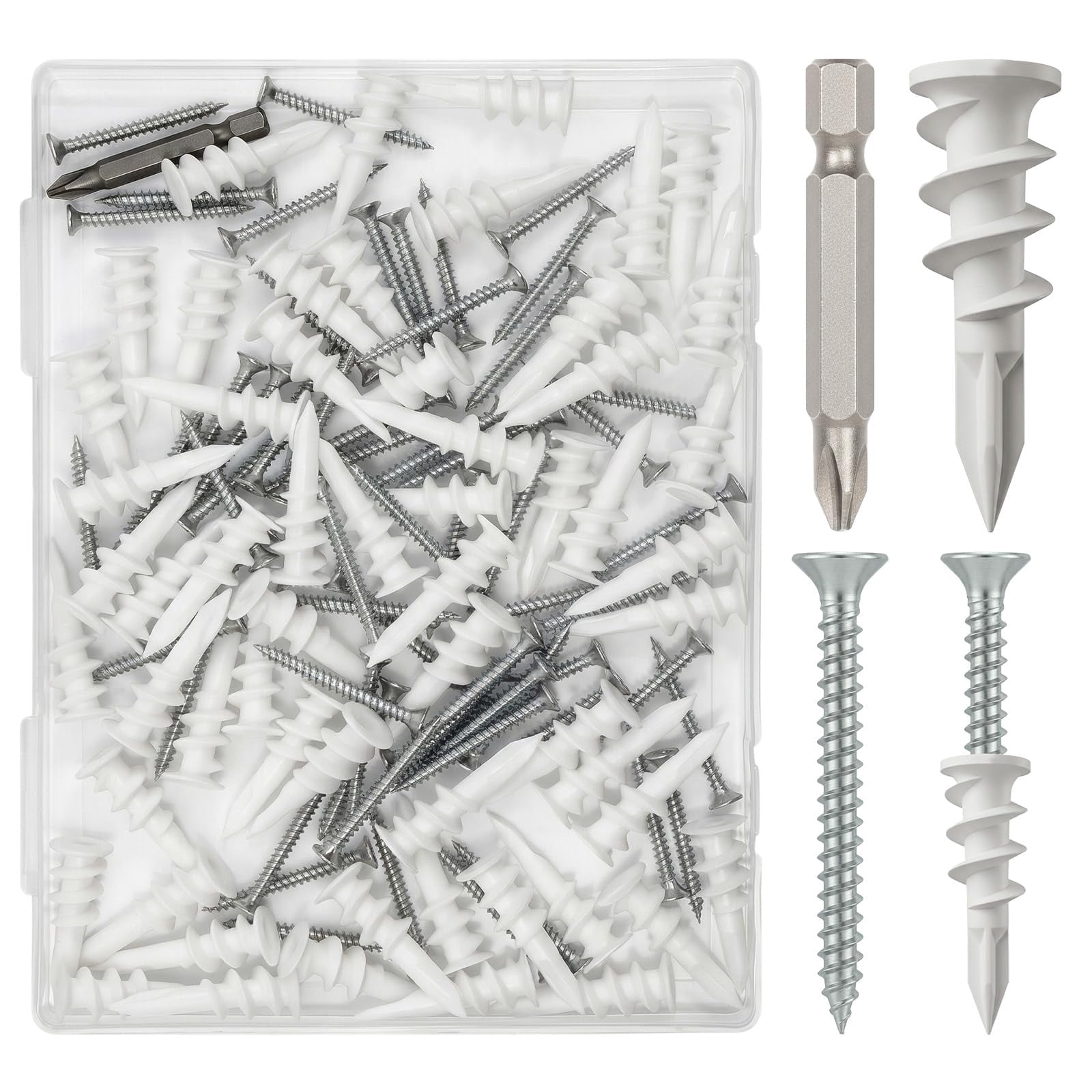 352pcs Self-Drilling Drywall Anchors and Screws Kit, 9 Different Assorted Size, Include Nylon Plastic Wall Anchors,Galvanized Steel Anchors, Screws, Hollow Door Anchors, Holds Up to 75lbs